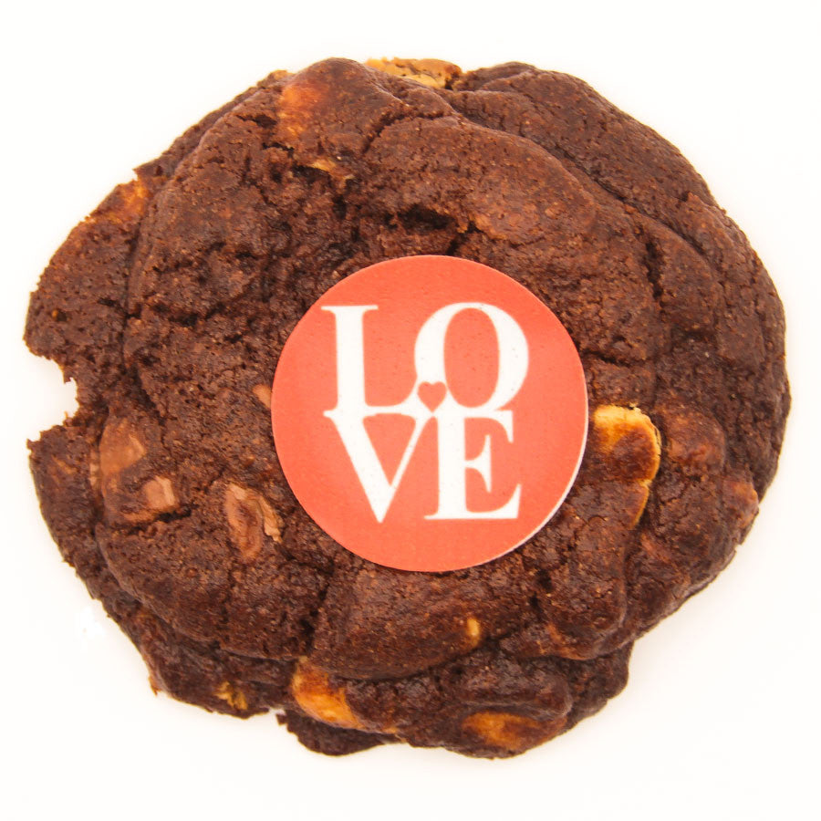 triple chocolate cookie with LOVE decoration